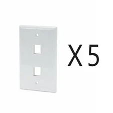 5 Pack Lot - Keystone 2 Hole Port Jack Wall Face Plate Network CAT5e CAT6 White
