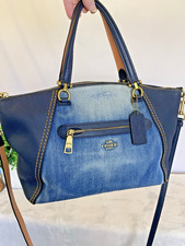 Coach Prairie Satchel Denim Blue Leather Trim Crossbody Bag Floral 67332