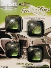 New SIMONIZ 4 Pack Fresh Clips Alpine Breeze Scent Car Vent Air Fresheners