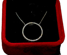 Diamond Circle Pendant Necklace w/ 14K White Gold Chain – Elegant Fine Jewelry
