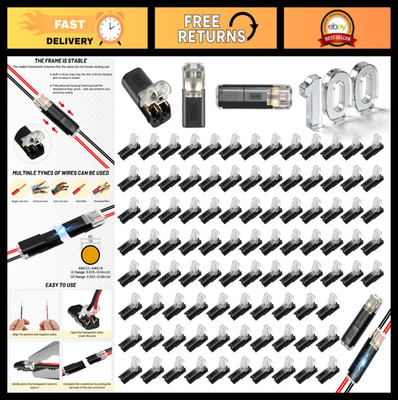 100 Pack Low Voltage 2 Pin Quick Connectors for LED Strip Lights, No Stripping N