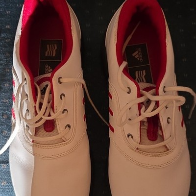 adidas Women's Golf Shoes White Red Leather Spikes US 7.5 UK 6 Low Top Sneaker