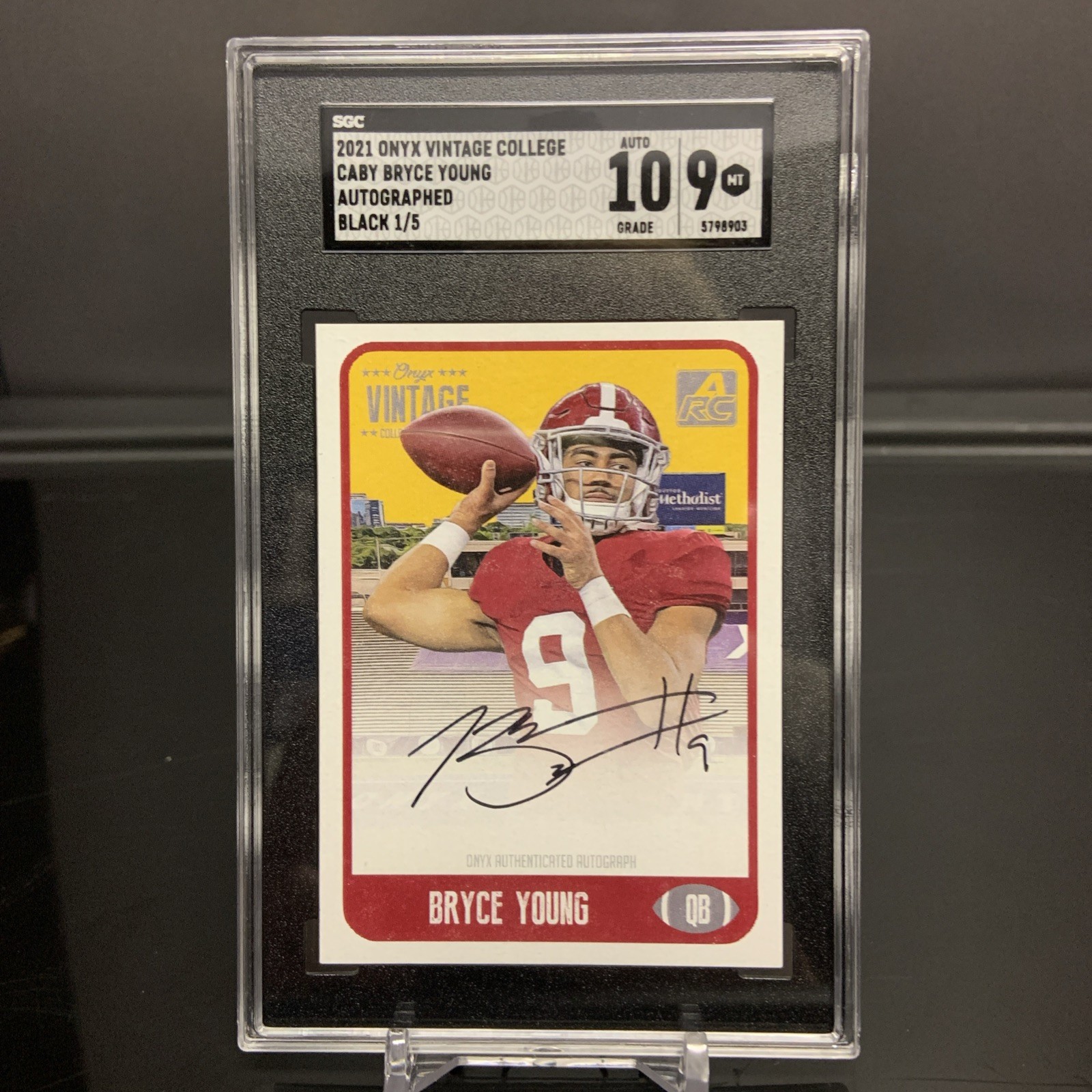 2021 Onyx Vintage Bryce Young RC Auto Black On Card SSP 1/1 #1/5 SGC 9/10