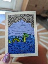 ACEO Original Loch Ness Monster illustration art  by rusty