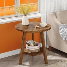 2-Tier Rustic Side Table Coffee Table Wood End Table
