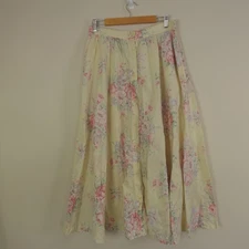 Ralph Lauren Skirt Womens 14 Yellow Pink Floral Chintz Cabbage Rose Vintage Midi