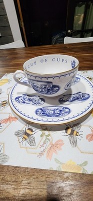 Royal Worcester Cup of Cups Blue & White Cup & Saucer and Dessert Plate Set MINT