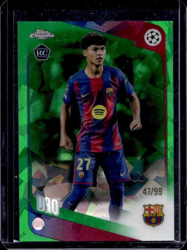 2025-26 Topps Chrome UEFA Sapphire Dro Green Refractor Rookie RC #/99 Barcelona