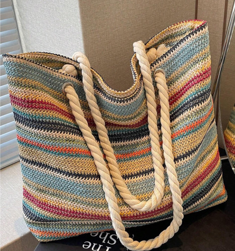 Women Handbag Shoulder bagsNew Summer Large-Capacity Rainbow Shoulder & Tote Bag
