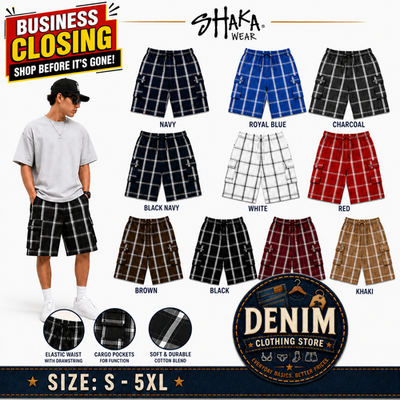 Shaka Wear Men's Checkered Relaxed Fit Plaid Cargo Shorts Loose