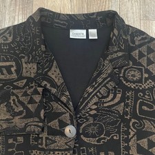 Chicos Travelers Black Gold Abstract Print Blazer Jacket Size Lg