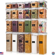 Airtight Food Storage Containers Set, 24 Plastic Canisters with Lids & Labels