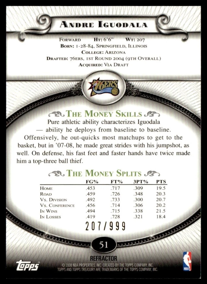 2008-09 Topps Treasury Refractors Bronze Andre Iguodala 207/999 Philadelphia - Image 2 of 2