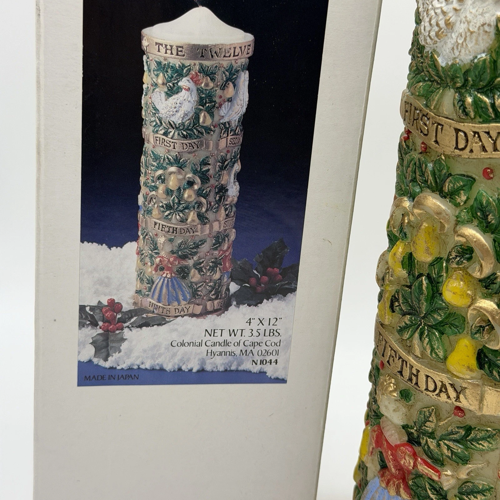 Large Candle 12 Twelve Days of Christmas Vintage Cottagecore Partridge Birds - product detail image 2