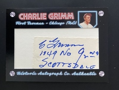 2026 Historic Autographs 1930's Cut Autograph Charlie Grimm Auto 5/12