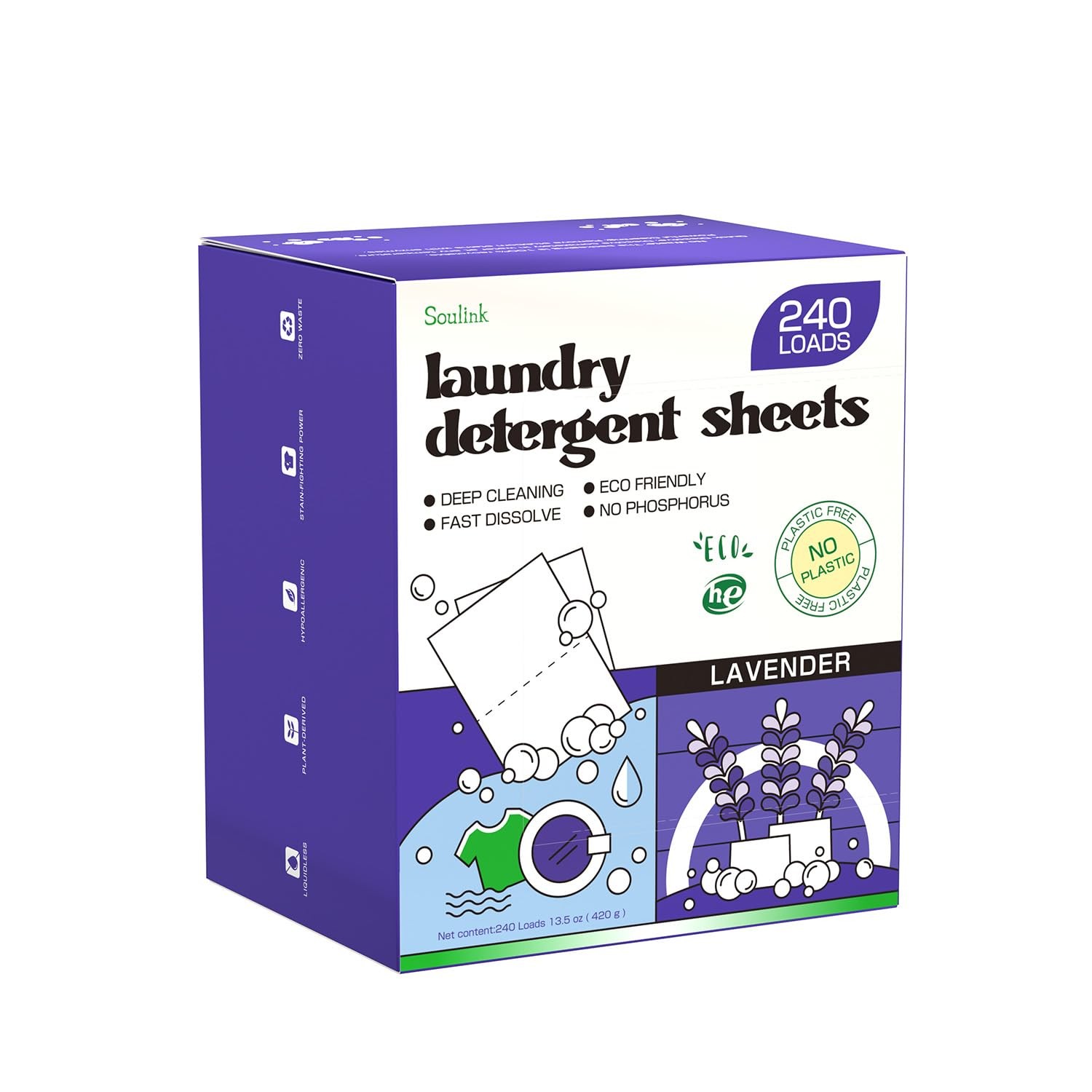 Soulink Lavender Laundry Detergent Sheets, 240 Loads - 240 Count (Pack of 1)