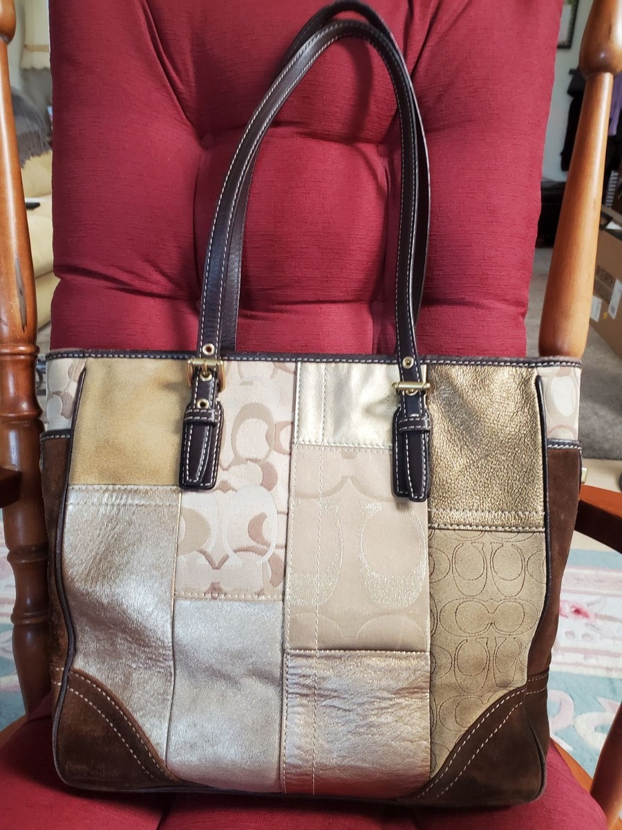 Authentic Vintage Coach Gold Brown Patchwork Tote Shoulder Bag