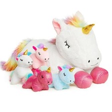 5 Pieces Unicorn Toys Stuffed Animals for Girls, 1 Mommy Unicorn with 4 Babie...