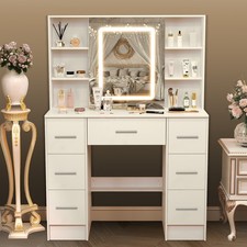 Makeup Vanity Table Set With LED Sliding Mirror & 7 Drawers Dressing Table Set