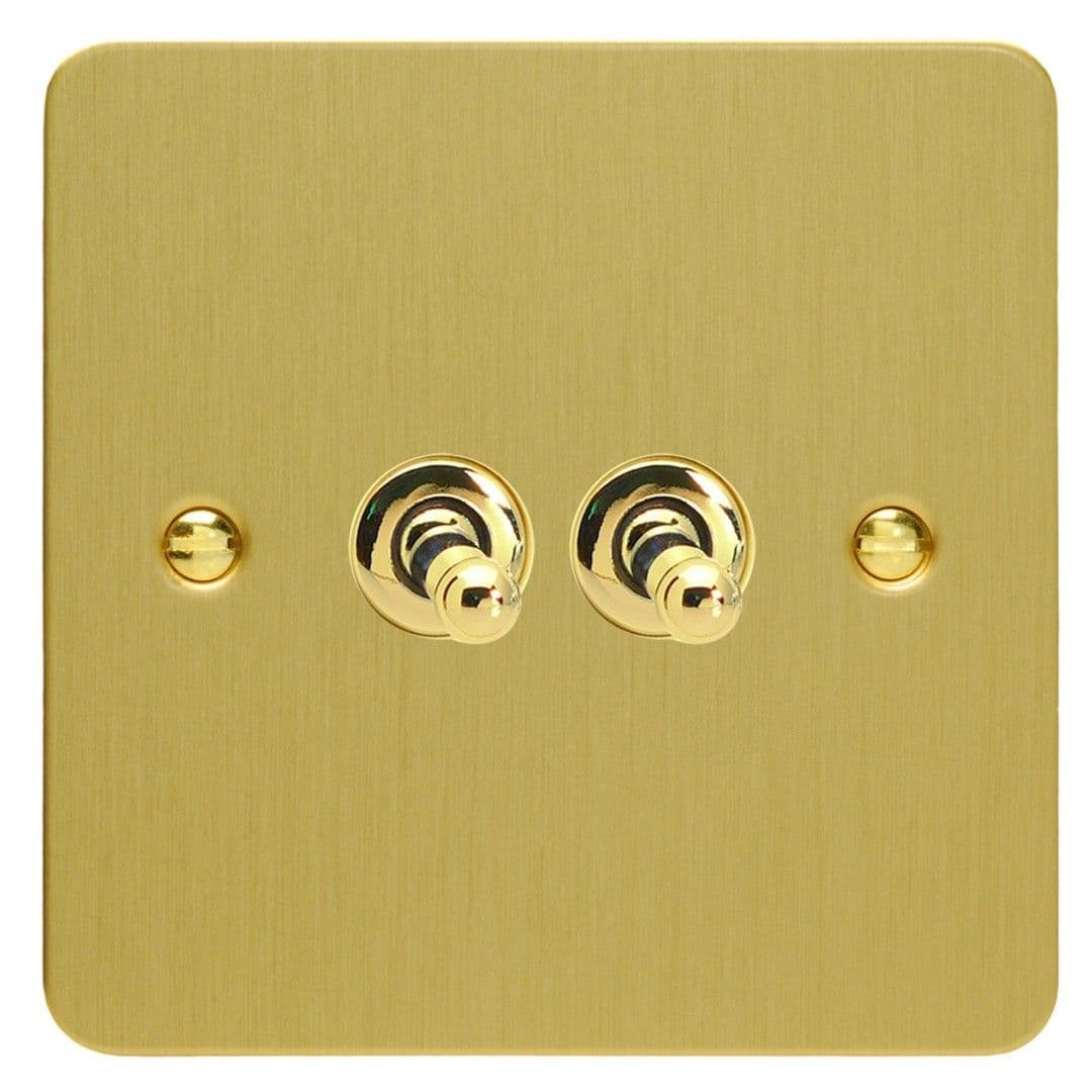 Varilight XFBT71 Ultraflat Brushed Brass 2 Gang Toggle (Intermediate + 2 Way)