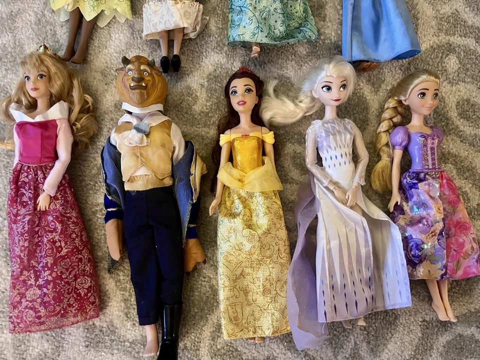 Disney Princess Lot Of 9: Belle, Beast, Aurora, Elsa, Ariel, Rapunzel, Tiana - Image 2 of 4