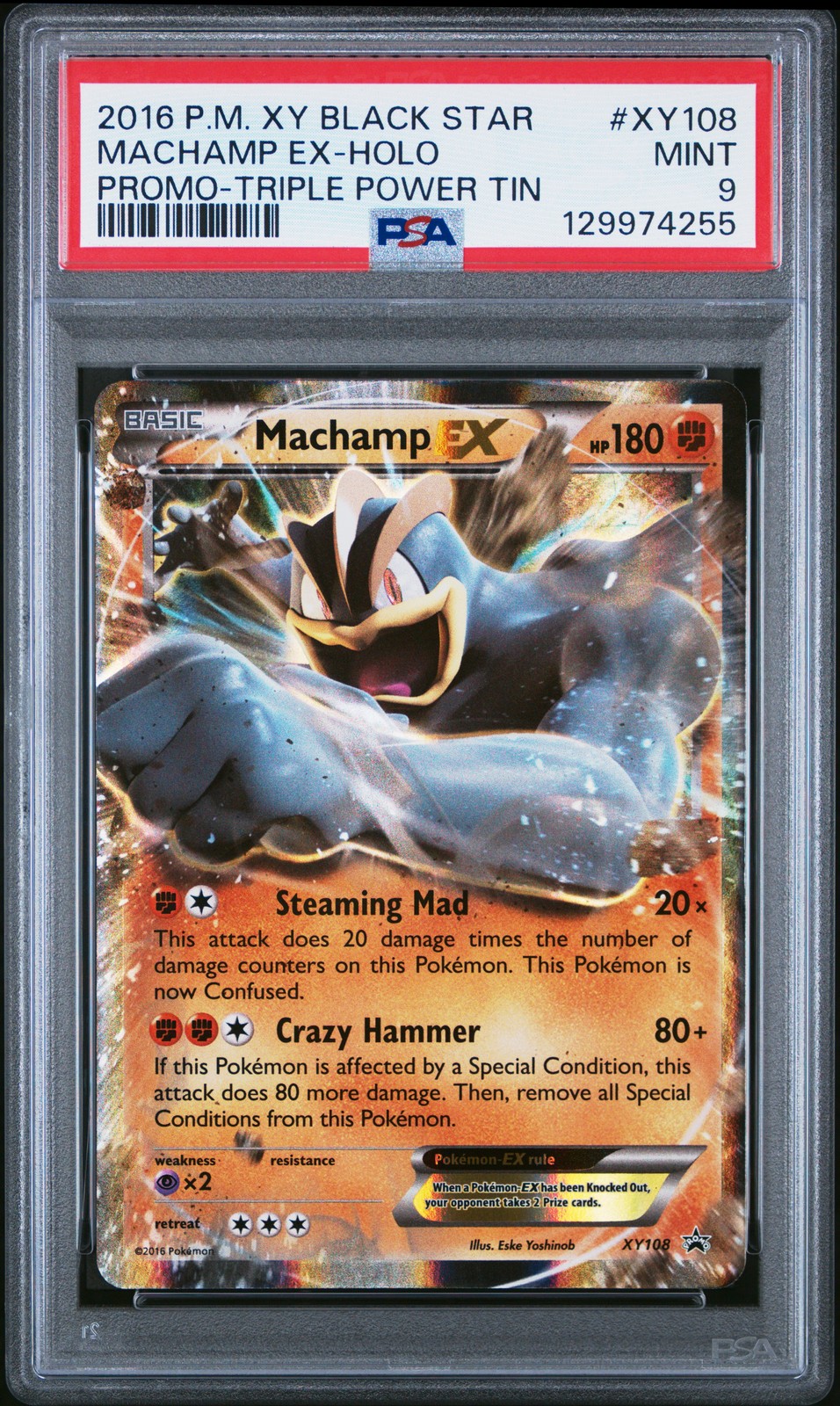 2016 POKEMON XY BLACK STAR PROMO TRIPLE POWER TIN #XY108 MACHAMP EX PSA 9