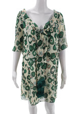 Hanii Y Womens Silk Geometric Print Sleeveless Mini Dress Beige Size 44