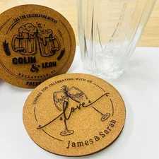 Personalized Cork Coasters – Custom Engraved Round Drink Coasters | Monogrammed