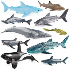 10Pcs Sea Animal Figures, Realistic Small Ocean Animal Toys Set with Whale Shark