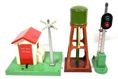 Postwar Lionel 45N Automatic Gateman & #153 Block Signal, Prewar #93 Water Tower