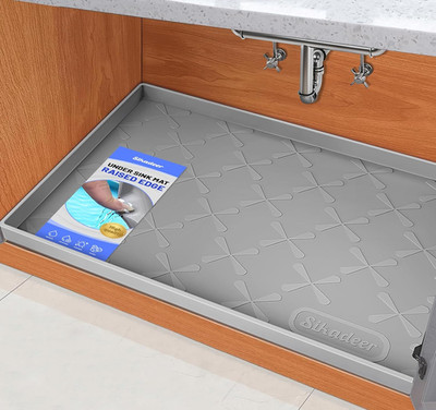 SIKADEER 34'' X 22'' under Sink Mat Waterproof, Silicone Mat Kitchen Drawer Shelf