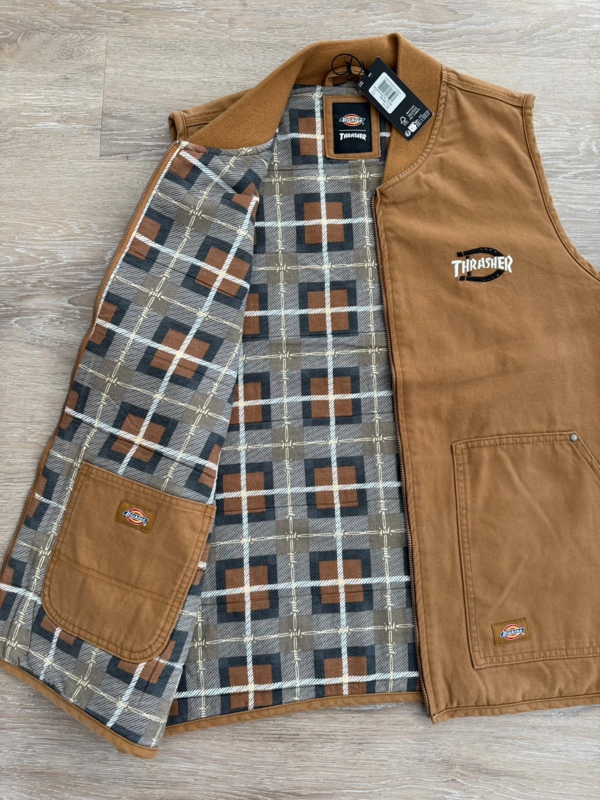 Dickies x Thrasher Men's Brown Canvas Lined Padded Full Zip Vest size L/G - product detail image 3