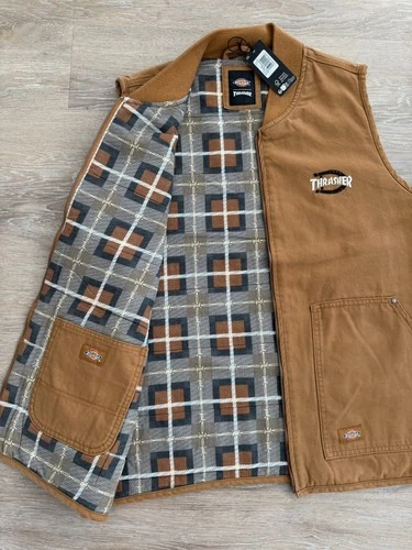 Dickies x Thrasher Men's Brown Canvas Lined Padded Full Zip Vest size L/G image 3