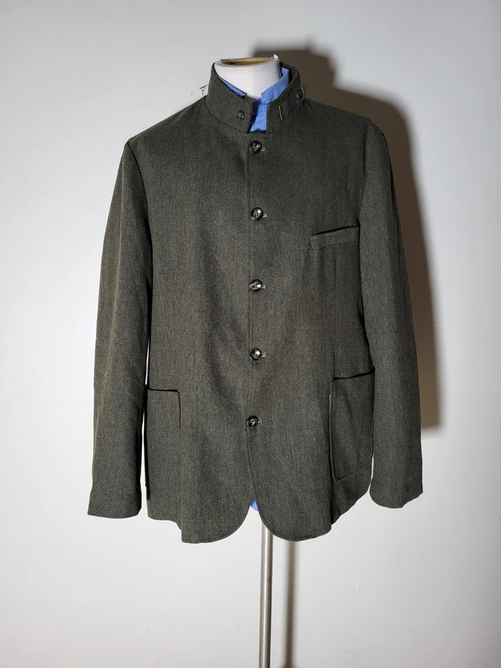 Abrigo Chaqueta Tweed Verde Cuello Nehru Sin Cuello Forro Amarillo Unconstruct 46R XL Foto 4 de 4