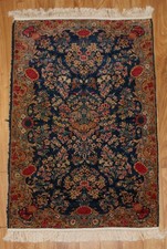 Small Antique Handmade Wool Blue Sarouk Rug Complete & Clean, NO RESERVE
