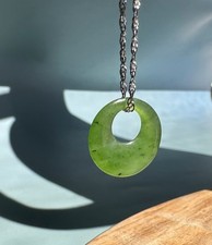 15mm Genuine Natural Canadian Nephrite Jade Circle Pendant Chain Not Included 