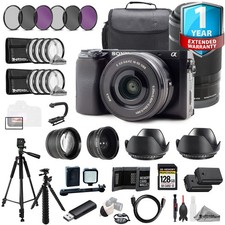 Sony Alpha 6100 w/16-50mm  55-210mm Lenses 128GB Ext Bat 1Yr Warranty-MEGA Kit