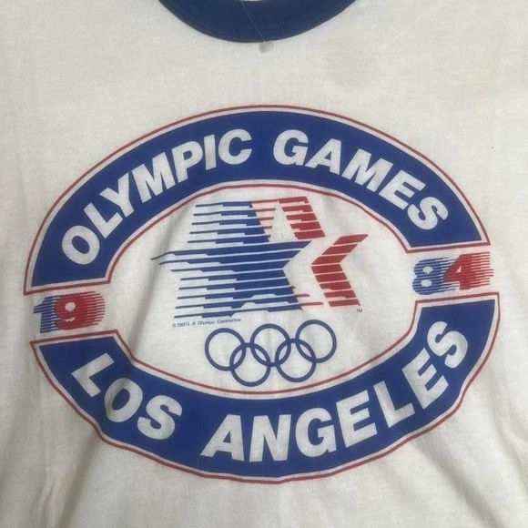NUEVO CON ETIQUETAS 1984 Juegos Olímpicos Los Ángeles Levi's Timbre Camiseta Punto Único Años 80 XL Foto 2 de 4