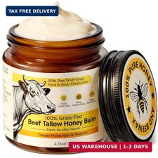 Beef Tallow for Skin Face, Whipped Tallow and Honey Balm Cream, 100 Grass-Fed