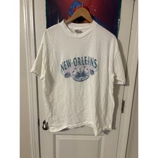 Vintage New Orleans Mardi Gras Mask T-Shirt Mens XL White Cotton Short Sleeve