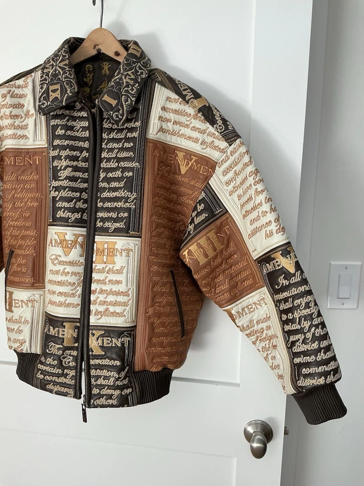 RARE NWOT L Wissam Bill Of Rights Patriotic Freedom Embroidered Leather Jacket - Image 4 of 4