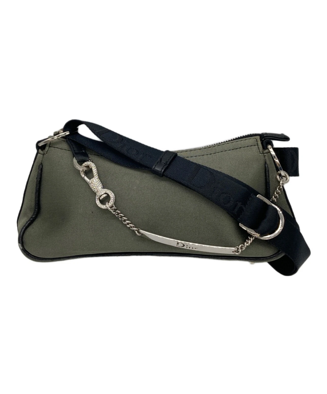Sac bandoulière carré kaki logo Christian Dior breloque