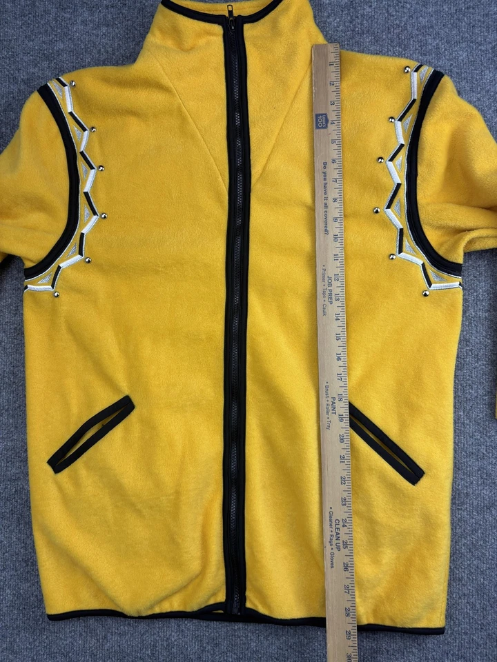 Chaqueta artística portátil Bob Mackie para mujer mediana amarilla negra adornada polar cremallera Foto 4 de 4