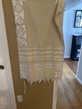 NEW w/o Tags Jewish Tallit Prayer Shawl 24" X 72" Ivory gold Silver embroidered