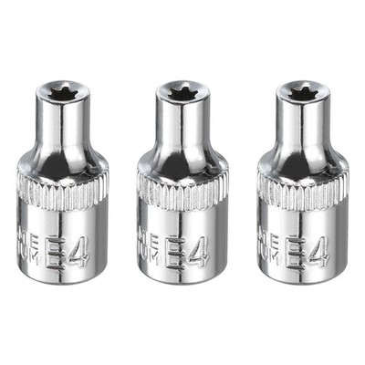 3pcs E-Torx Socket 1/4'' Drive E4 Star Socket 1'' Length 6 Point Spline Sleeve