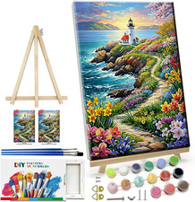 Paint by Numbers Kits for Adult Framed DIY Seascape Paint by Number with Easel..