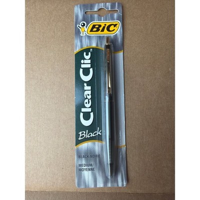 1994 BIC Clear Clic Retractable Pen NOS Black Ink Medium Point, Gold Clip