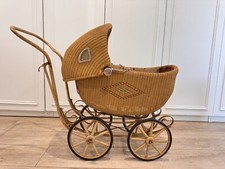 Antique Victorian BABY CARRIAGE Buggy Stroller WICKER  IRON 1900's