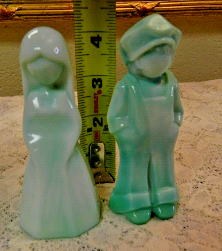 Mosser Teal Winter Green Slag Glass Jenny Josh Figurines 4.5” = Glow! - Picture 4 of 5