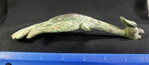 RARE Ancient Chinese Bronze Phoenix Garment Hook w/Red Agate Stone. 425-221 BC - Bild 4 von 9